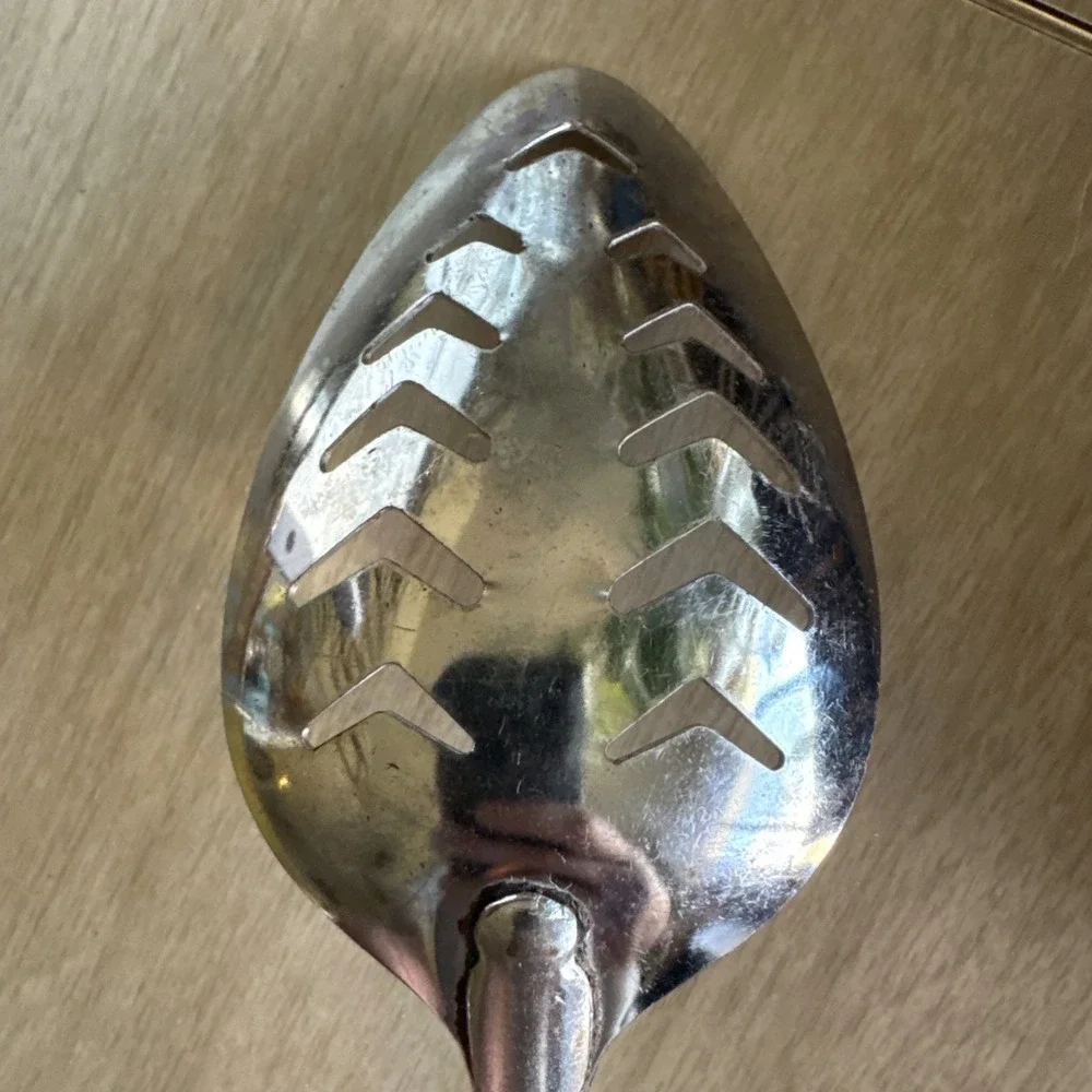 VTG Androck Chrome Plate Slotted Serving Spoon Utensil USA Stain Steel Prop